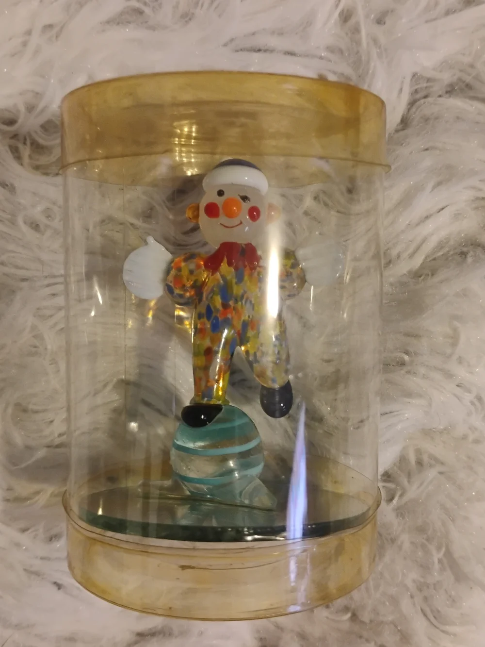 Murano Multicolor Glass Clown Figurine with Blue Base